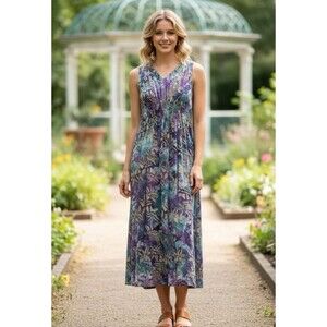 Go Fish Art To Wear Batik Smocked Maxi Dress Size Small